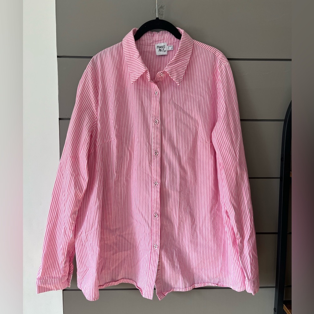 Princess Polly striped pink and white oversized button down size 8 EUC